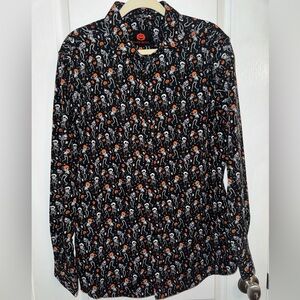 Men's Simon Banks Halloween Skeleton Button Down Shirt Size L
